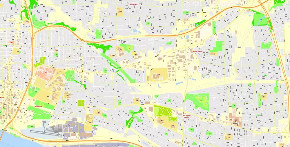 Portland Map Vector Oregon, exact City Plan scale 1:3290 full editable Adobe Illustrator Street Map in layers