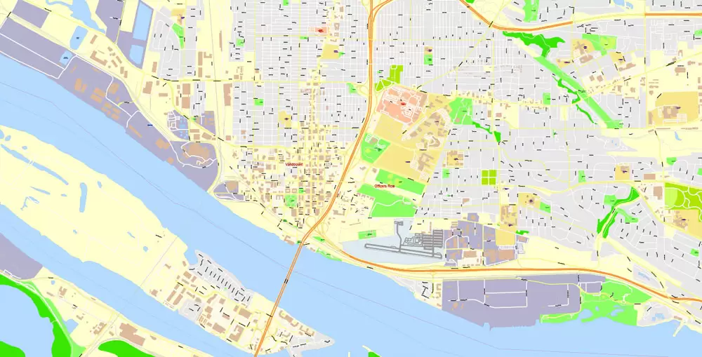 Portland Map Vector Oregon, exact City Plan scale 1:3290 full editable Adobe Illustrator Street Map in layers