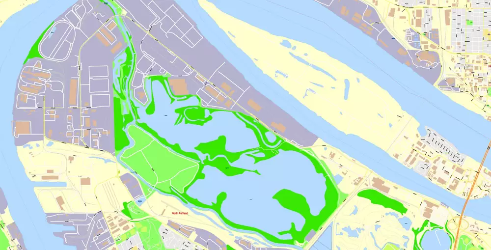 Portland Map Vector Oregon, exact City Plan scale 1:3290 full editable Adobe Illustrator Street Map in layers