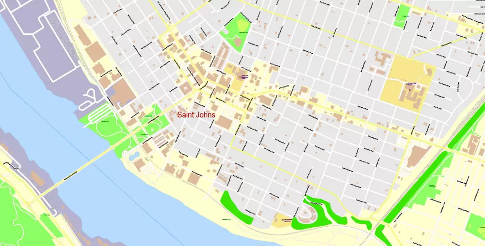Portland Map Vector Oregon, exact City Plan scale 1:3290 full editable Adobe Illustrator Street Map in layers