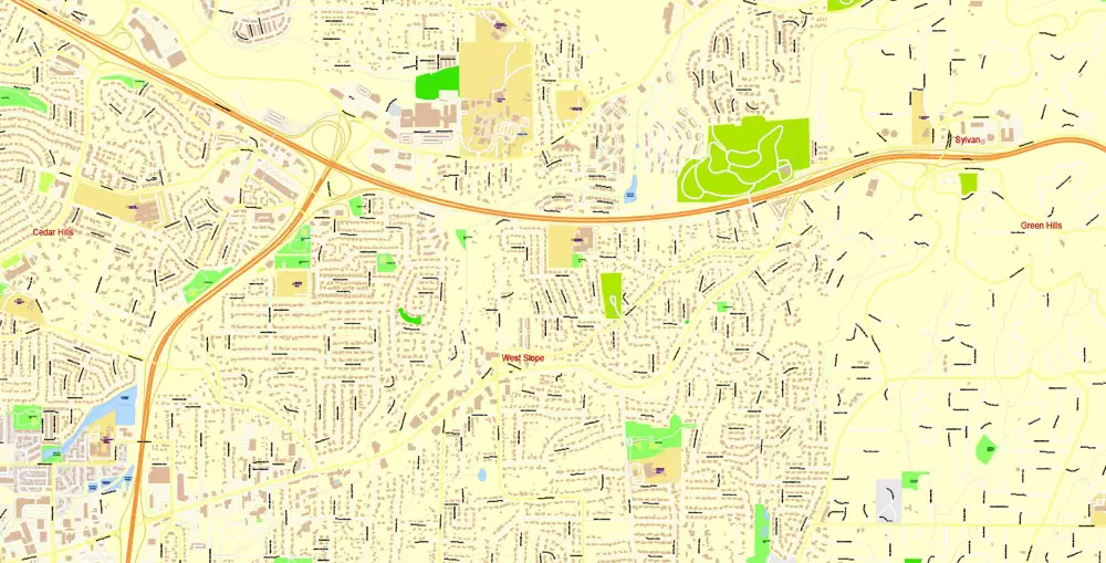 Portland Map Vector Oregon, exact City Plan scale 1:3290 full editable Adobe Illustrator Street Map in layers