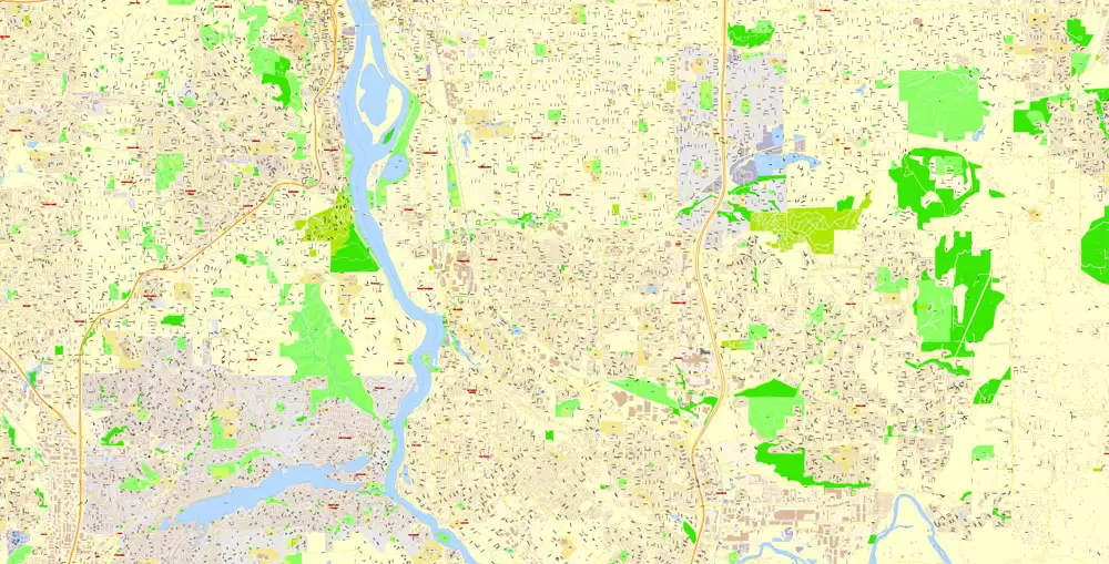 Portland Map Vector Oregon, exact City Plan scale 1:3290 full editable Adobe Illustrator Street Map in layers