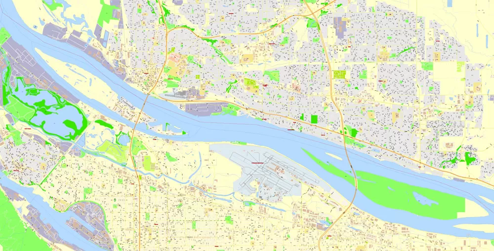 Portland Map Vector Oregon, exact City Plan scale 1:3290 full editable Adobe Illustrator Street Map in layers