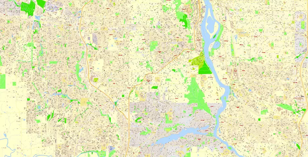 Portland Map Vector Oregon, exact City Plan scale 1:3290 full editable Adobe Illustrator Street Map in layers