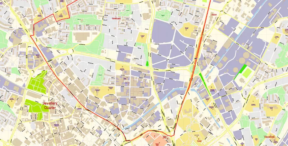 Aston Ward (Aston) Vector Map Birmingham England exact extra detailed City Plan editable Adobe Illustrator Street Map in layers