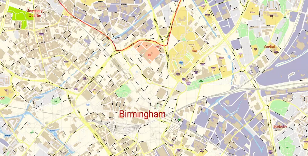 Aston Ward (Aston) Vector Map Birmingham England exact extra detailed City Plan editable Adobe Illustrator Street Map in layers
