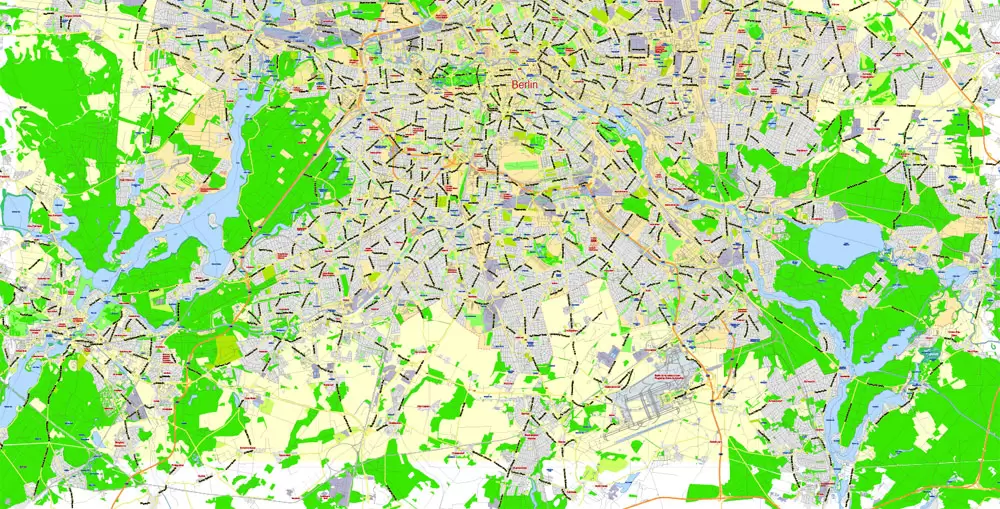 Berlin PDF Map Vector Germany Printable exact City Plan scale 1:45731 editable Adobe PDF Street Map in layers