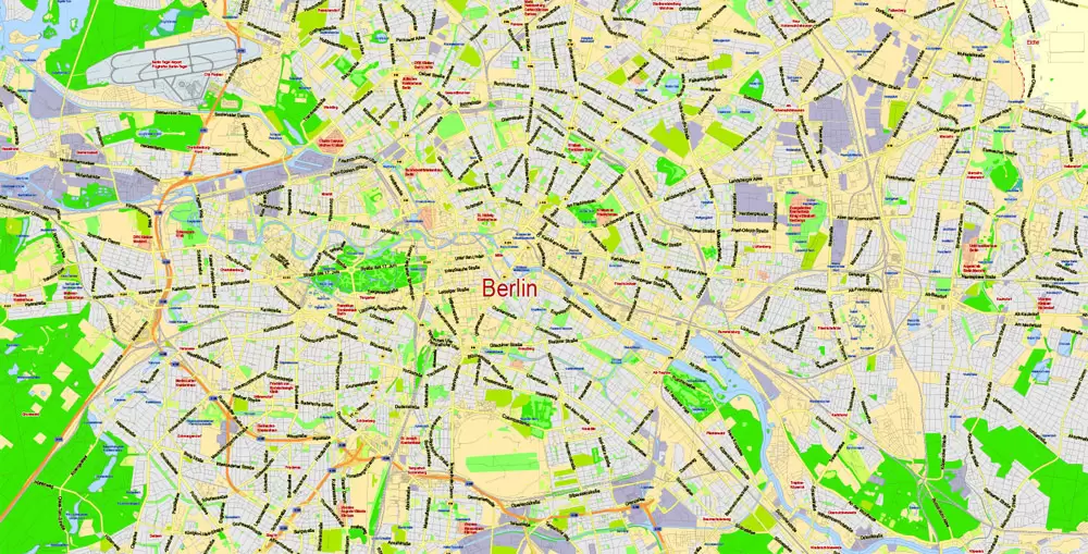 Berlin Map Vector Germany Printable exact City Plan scale 1:45731 editable Adobe Illustrator Street Map in layers