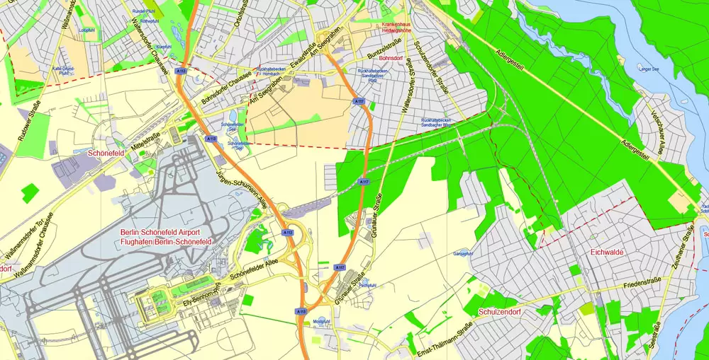 Berlin Map Vector Germany Printable exact City Plan scale 1:45731 editable Adobe Illustrator Street Map in layers