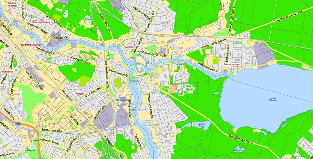Berlin PDF Map Vector Germany Printable exact City Plan scale 1:45731 editable Adobe PDF Street Map in layers