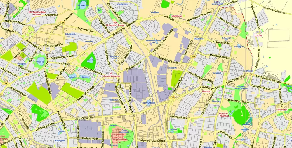 Berlin Map Vector Germany Printable exact City Plan scale 1:45731 editable Adobe Illustrator Street Map in layers