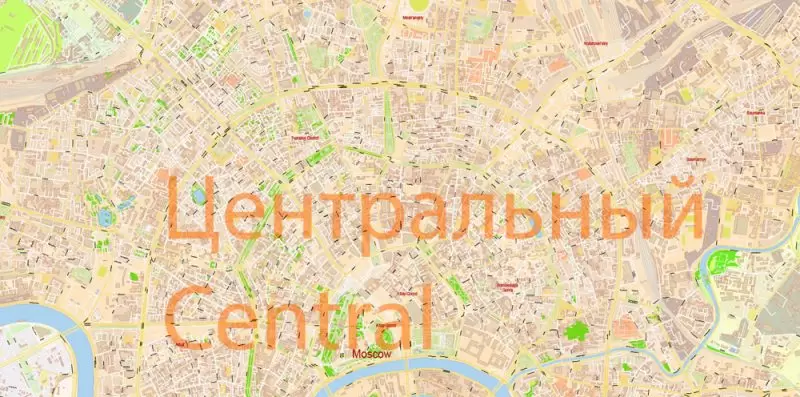 Москва Moscow Map Vector Russia English names exact extra detailed City Plan editable Adobe Illustrator Street Map in layers + admin areas + Subway Map