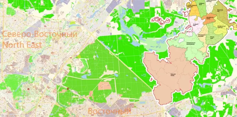 Москва Moscow Map Vector Russia English names exact extra detailed City Plan editable Adobe Illustrator Street Map in layers + admin areas + Subway Map
