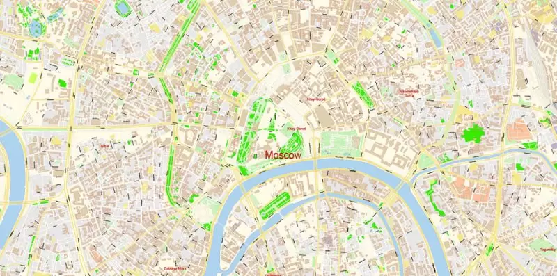 Москва Moscow Map Vector Russia English names exact extra detailed City Plan editable Adobe Illustrator Street Map in layers + admin areas + Subway Map