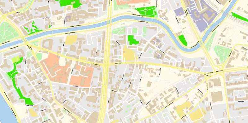 Москва Moscow Map Vector Russia English names exact extra detailed City Plan editable Adobe Illustrator Street Map in layers + admin areas + Subway Map