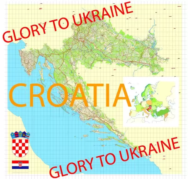 Croatia PDF Map Vector exact extra detailed Country Plan Printable Road map full editable Adobe PDF in layers