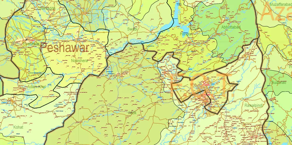 Pakistan Vector Map Full Country Extra detailed Road Admin ENG 01 printable Adobe Illustrator Editable Map in 27 layers