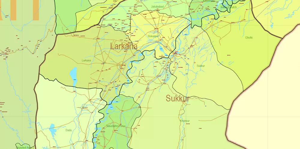 Pakistan Vector Map Full Country Extra detailed Road Admin ENG 01 printable Adobe Illustrator Editable Map in 27 layers