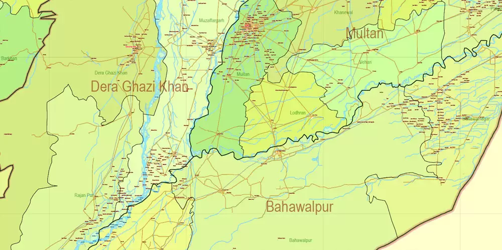 Pakistan Vector Map Full Country Extra detailed Road Admin ENG 01 printable Adobe Illustrator Editable Map in 27 layers