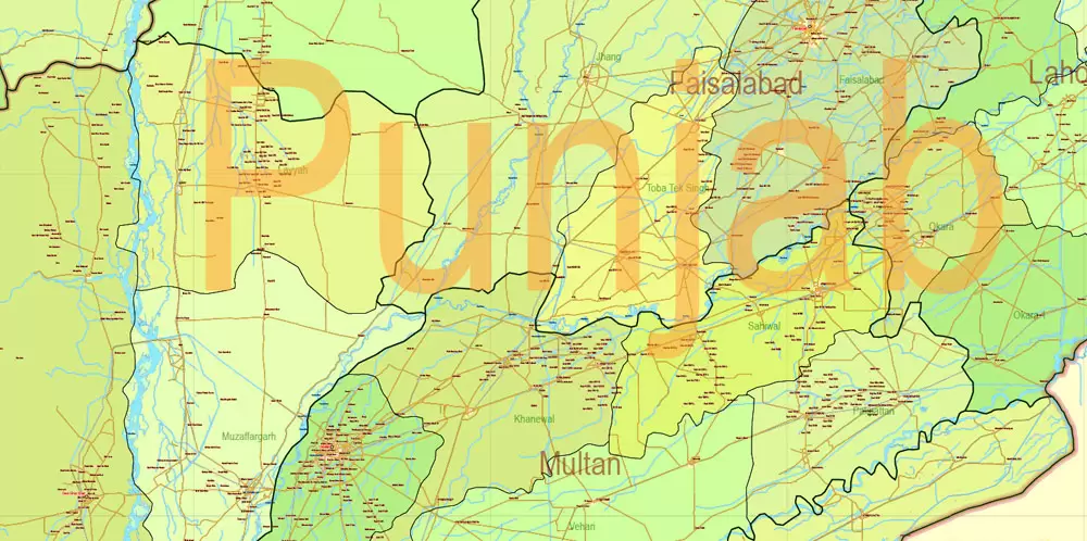Pakistan Vector Map Full Country Extra detailed Road Admin ENG 01 printable Adobe Illustrator Editable Map in 27 layers