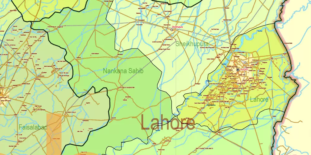 Pakistan Vector Map Full Country Extra detailed Road Admin ENG 01 printable Adobe Illustrator Editable Map in 27 layers