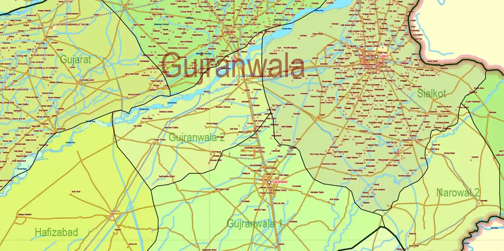 Pakistan Vector Map Full Country Extra detailed Road Admin ENG 01 printable Adobe Illustrator Editable Map in 27 layers