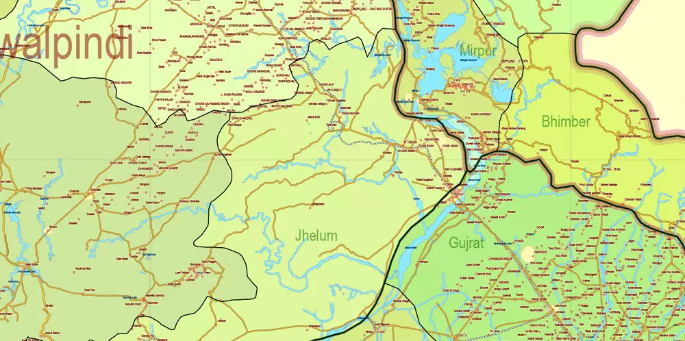 Pakistan Vector Map Full Country Extra detailed Road Admin ENG 01 printable Adobe Illustrator Editable Map in 27 layers