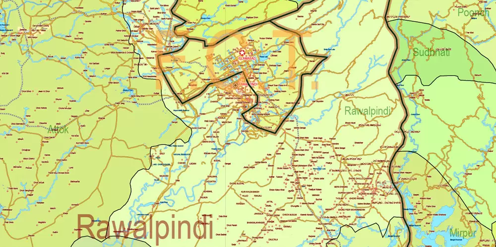 Pakistan Vector Map Full Country Extra detailed Road Admin ENG 01 printable Adobe Illustrator Editable Map in 27 layers