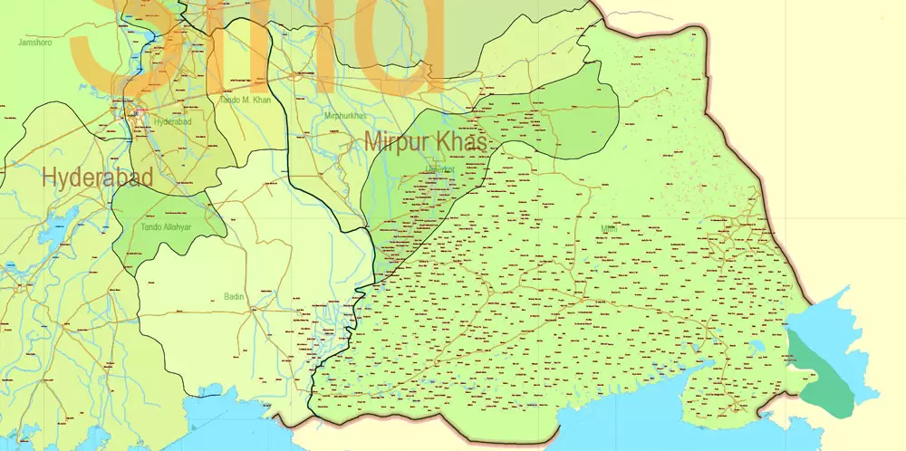 Pakistan Vector Map Full Country Extra detailed Road Admin ENG 01 printable Adobe Illustrator Editable Map in 27 layers