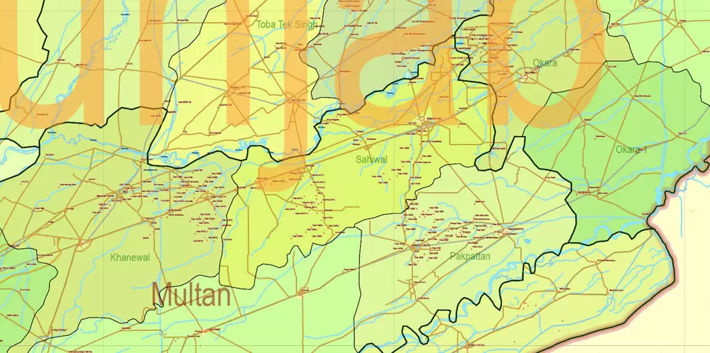 Pakistan Vector Map Full Country Extra detailed Road Admin ENG 01 printable Adobe Illustrator Editable Map in 27 layers