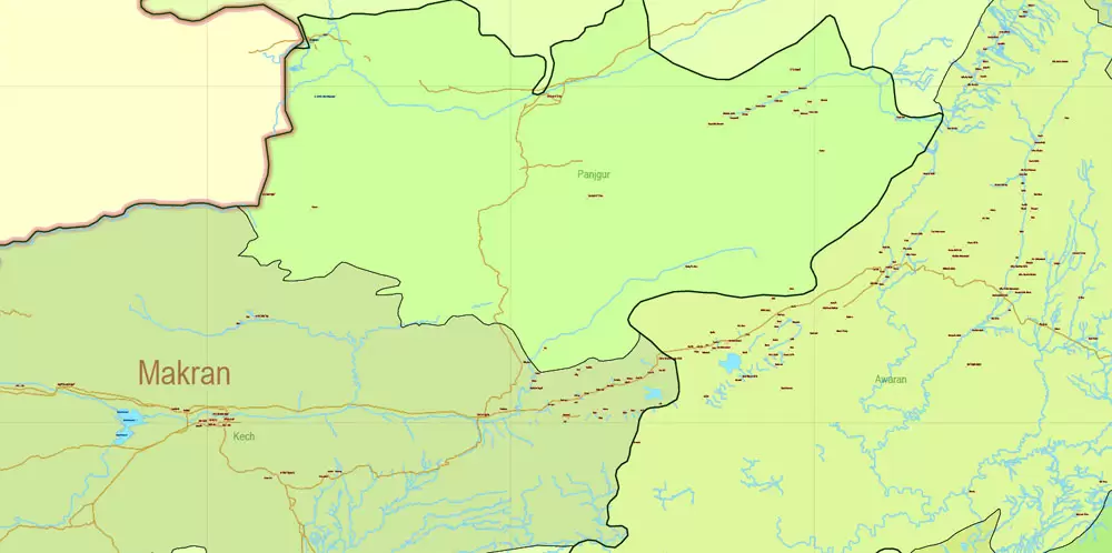 Pakistan Vector Map Full Country Extra detailed Road Admin ENG 01 printable Adobe Illustrator Editable Map in 27 layers