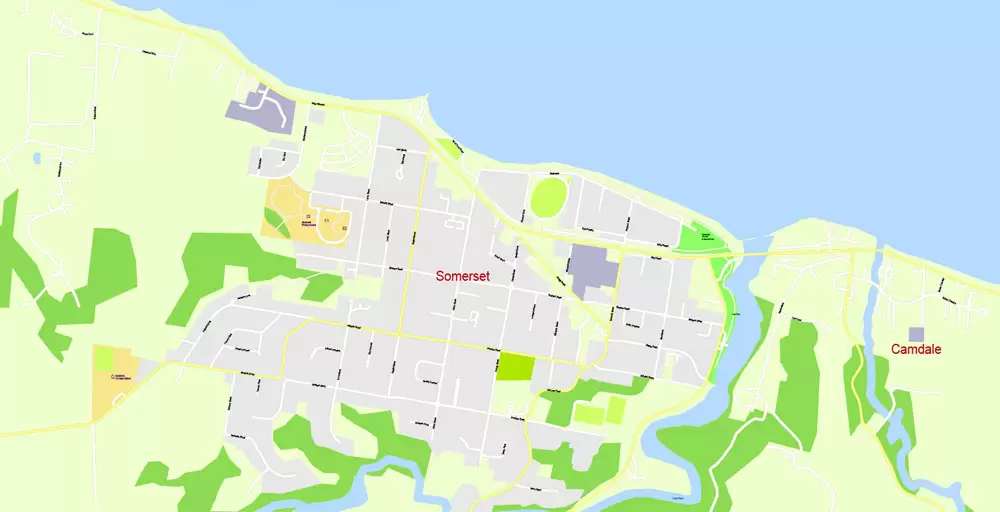 Printable Vector Map Tasmania Full Extra Detailed exact Islands Plan scale 1:3512 editable Adobe Illustrator Street Roads Map in layers