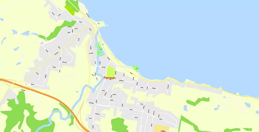 Printable Vector Map Tasmania Full Extra Detailed exact Islands Plan scale 1:3512 editable Adobe Illustrator Street Roads Map in layers