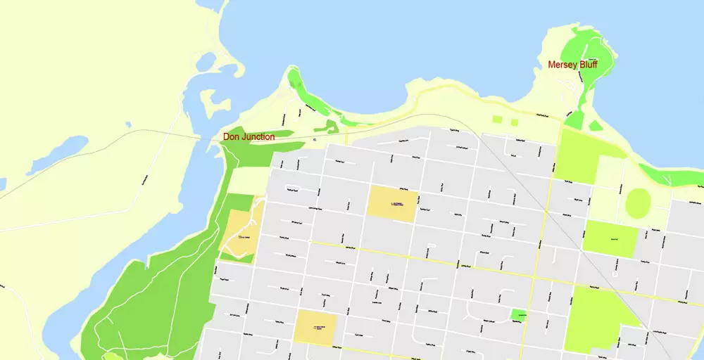 Printable Vector Map Tasmania Full Extra Detailed exact Islands Plan scale 1:3512 editable Adobe Illustrator Street Roads Map in layers