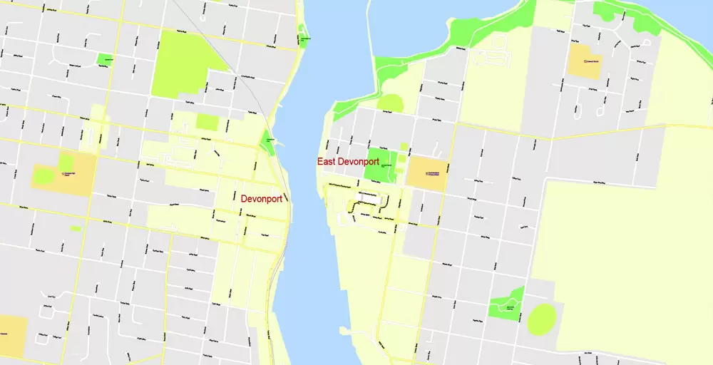 Printable Vector Map Tasmania Full Extra Detailed exact Islands Plan scale 1:3512 editable Adobe Illustrator Street Roads Map in layers