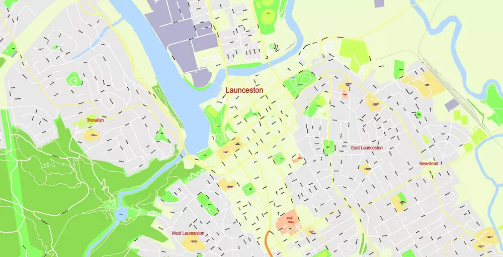 Printable Vector Map Tasmania Full Extra Detailed exact Islands Plan scale 1:3512 editable Adobe Illustrator Street Roads Map in layers