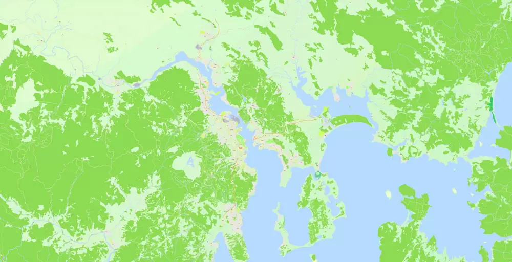 Printable Vector Map Tasmania Full Extra Detailed exact Islands Plan scale 1:3512 editable Adobe Illustrator Street Roads Map in layers