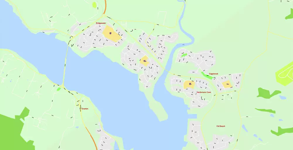 Printable Vector Map Tasmania Full Extra Detailed exact Islands Plan scale 1:3512 editable Adobe Illustrator Street Roads Map in layers
