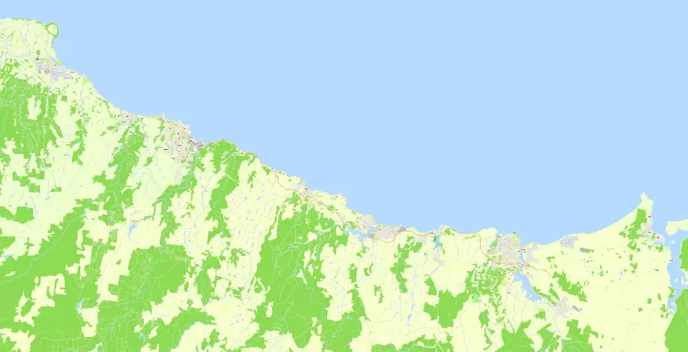 Printable Vector Map Tasmania Full Extra Detailed exact Islands Plan scale 1:3512 editable Adobe Illustrator Street Roads Map in layers