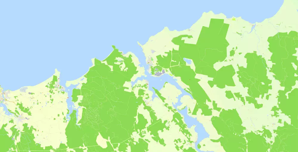 Printable Vector Map Tasmania Full Extra Detailed exact Islands Plan scale 1:3512 editable Adobe Illustrator Street Roads Map in layers