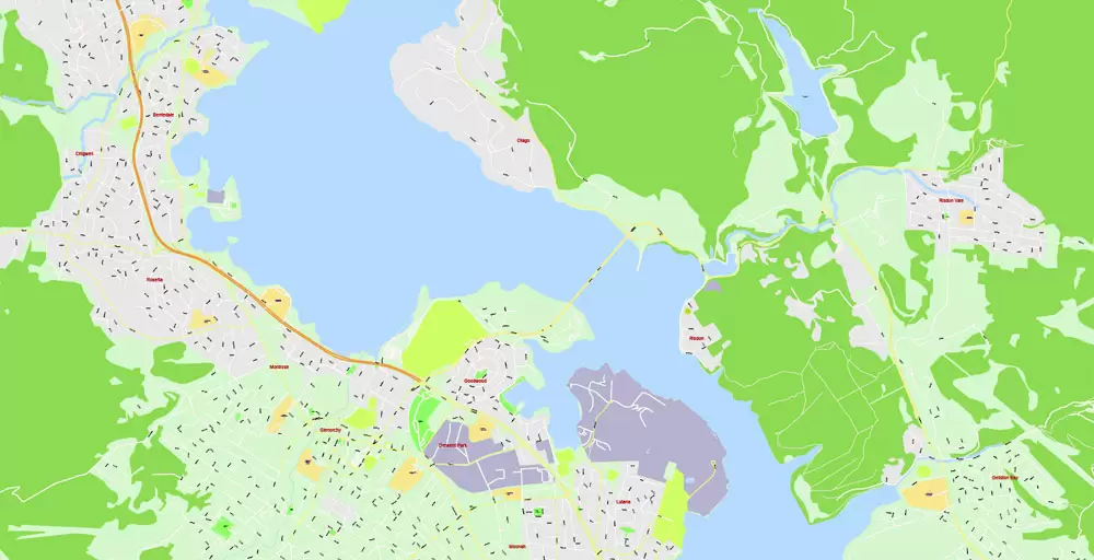 Printable Vector Map Tasmania Full Extra Detailed exact Islands Plan scale 1:3512 editable Adobe Illustrator Street Roads Map in layers