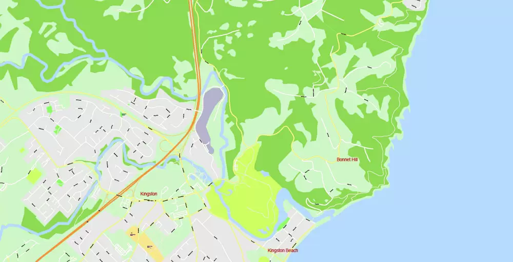 Printable Vector Map Tasmania Full Extra Detailed exact Islands Plan scale 1:3512 editable Adobe Illustrator Street Roads Map in layers