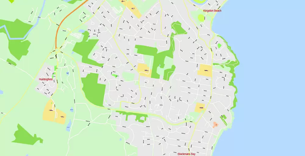 Printable Vector Map Tasmania Full Extra Detailed exact Islands Plan scale 1:3512 editable Adobe Illustrator Street Roads Map in layers