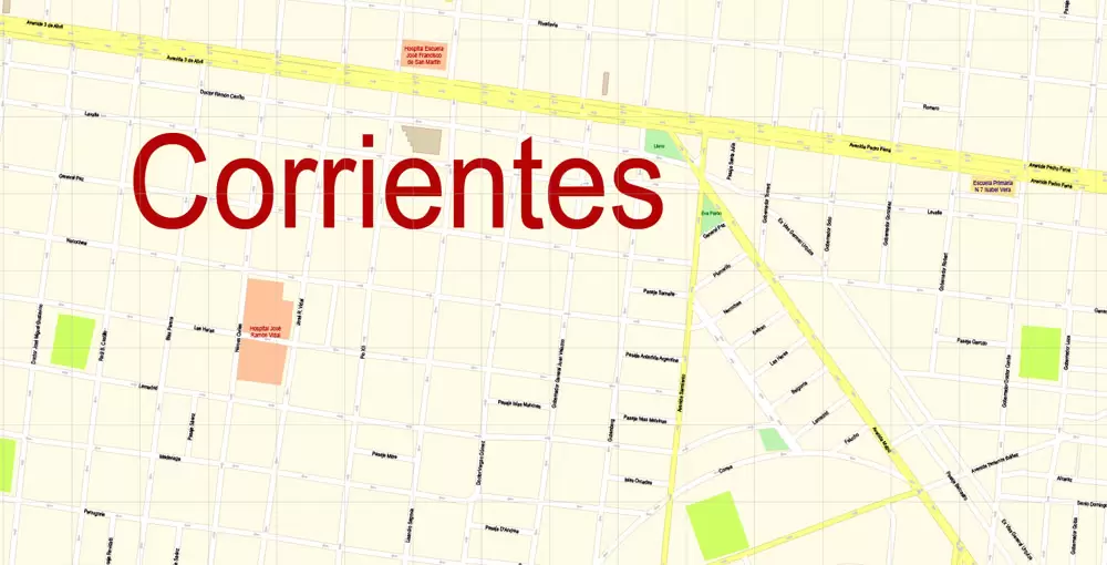 Corrientes + Resistencia Vector Map Argentina detailed City Plan editable Adobe Illustrator Street Map