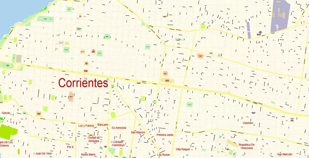 Corrientes + Resistencia Vector Map Argentina detailed City Plan editable Adobe Illustrator Street Map