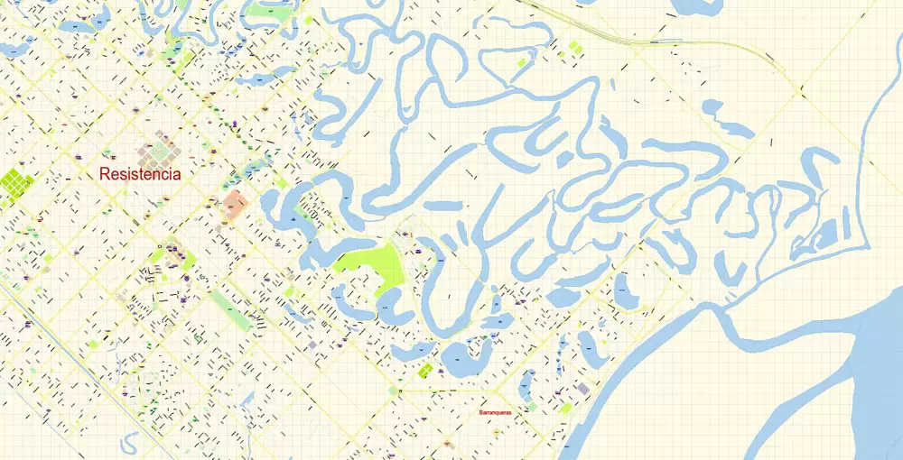 Corrientes + Resistencia Vector Map Argentina detailed City Plan editable Adobe Illustrator Street Map