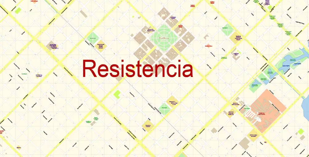Corrientes + Resistencia Vector Map Argentina detailed City Plan editable Adobe Illustrator Street Map