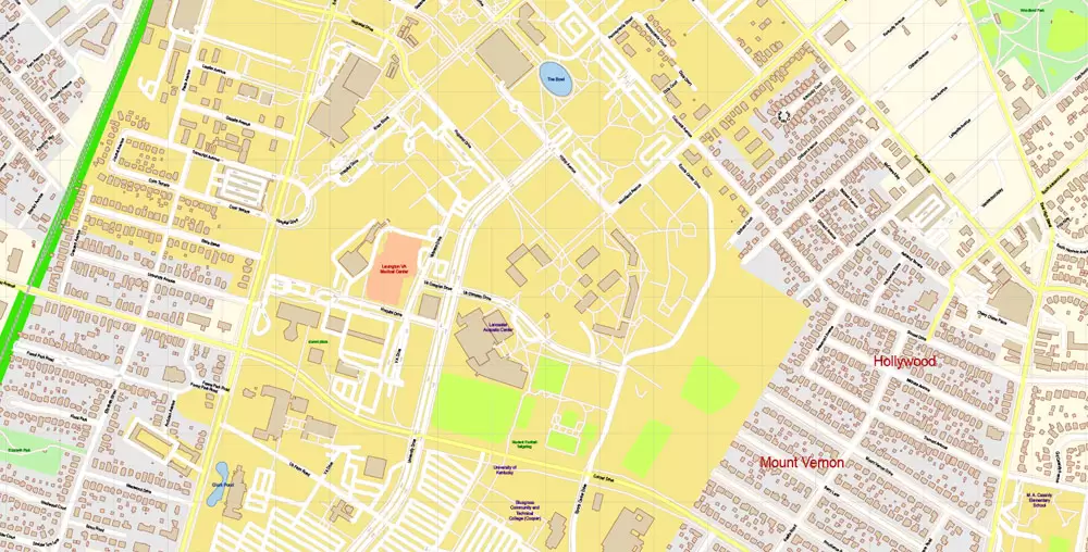 Printable Vector Map of Lexington Kentucky US detailed City Plan scale 1:4088 full editable Adobe Illustrator Street Map in layers