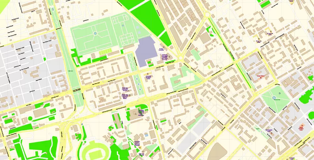 Printable Vector Map of Baku Azerbaijan AZ detailed City Plan scale 1:3577 editable Adobe Illustrator Street Map in layers