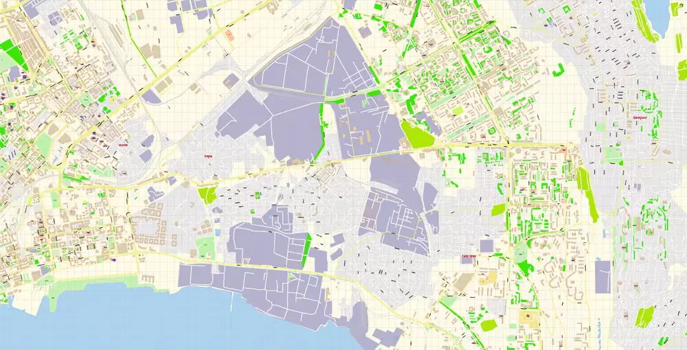 Printable Vector Map of Baku Azerbaijan AZ detailed City Plan scale 1:3577 editable Adobe Illustrator Street Map in layers